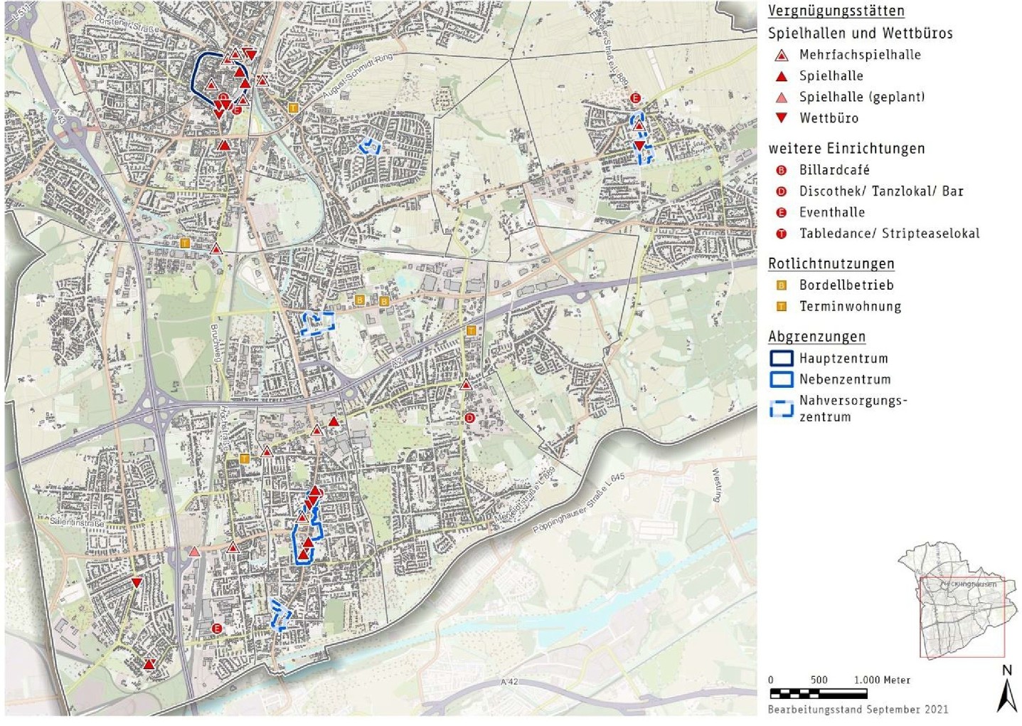 Vergn&uuml;gungsst&auml;tten in Recklinghausen Stand 2021 (Quelle: Dr. Donato Acocella - Stadt- und Regionalentwicklung GmbH)